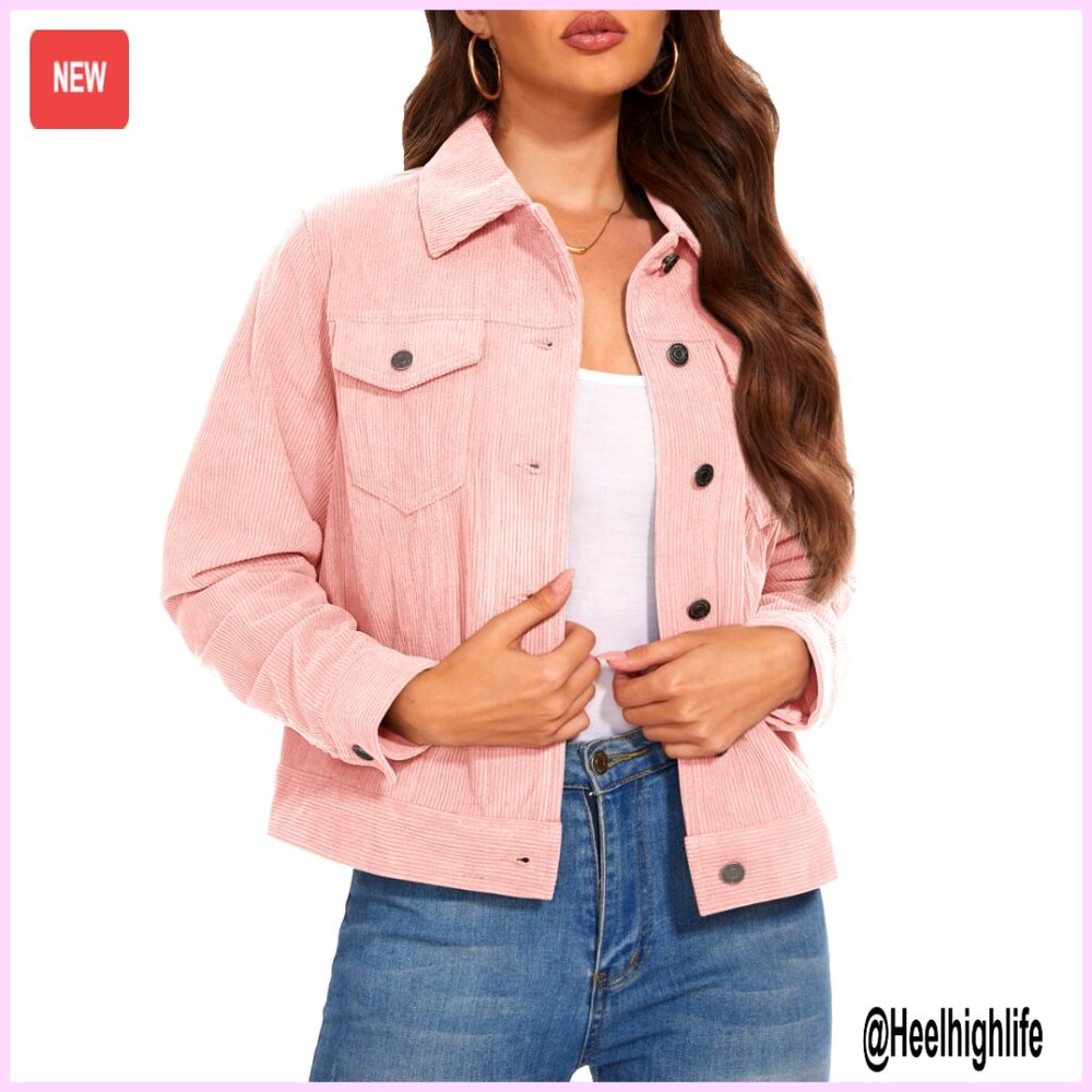 Women's Corduroy Cropped Shacket Jacket With Flap Pockets Button Down